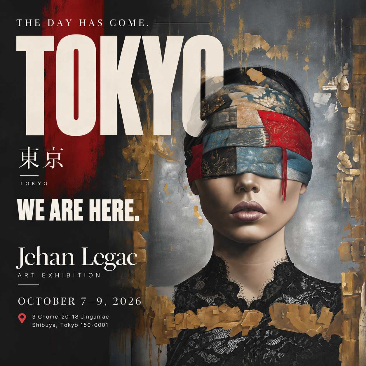 Jehan Legac art exhibition poster, Tokyo, October 7–9, 2026, The Holy Art, Shibuya